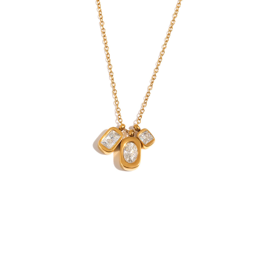 Collana da donna con pendente rettangolare semplice, impermeabile, color oro, in acciaio inossidabile e zirconi. h5Immagine4