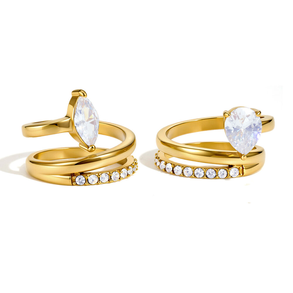 Luxurious Ellipse Shape Stainless Steel Waterproof Gold Color Zircon Women's Gemstone Rings Picture5