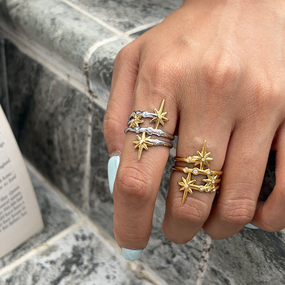 Star Mixed Colors Stainless Steel Waterproof Zircon Statement Rings Picture3
