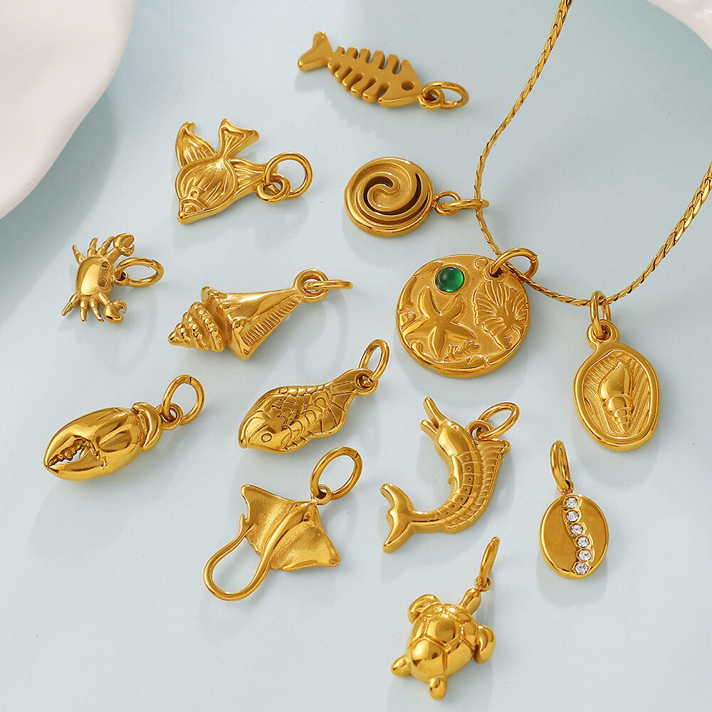 Simple DIY Irregular Shape Oceanic Style Stainless Steel Waterproof Gold Color Rhinestone Pendants h5Picture3