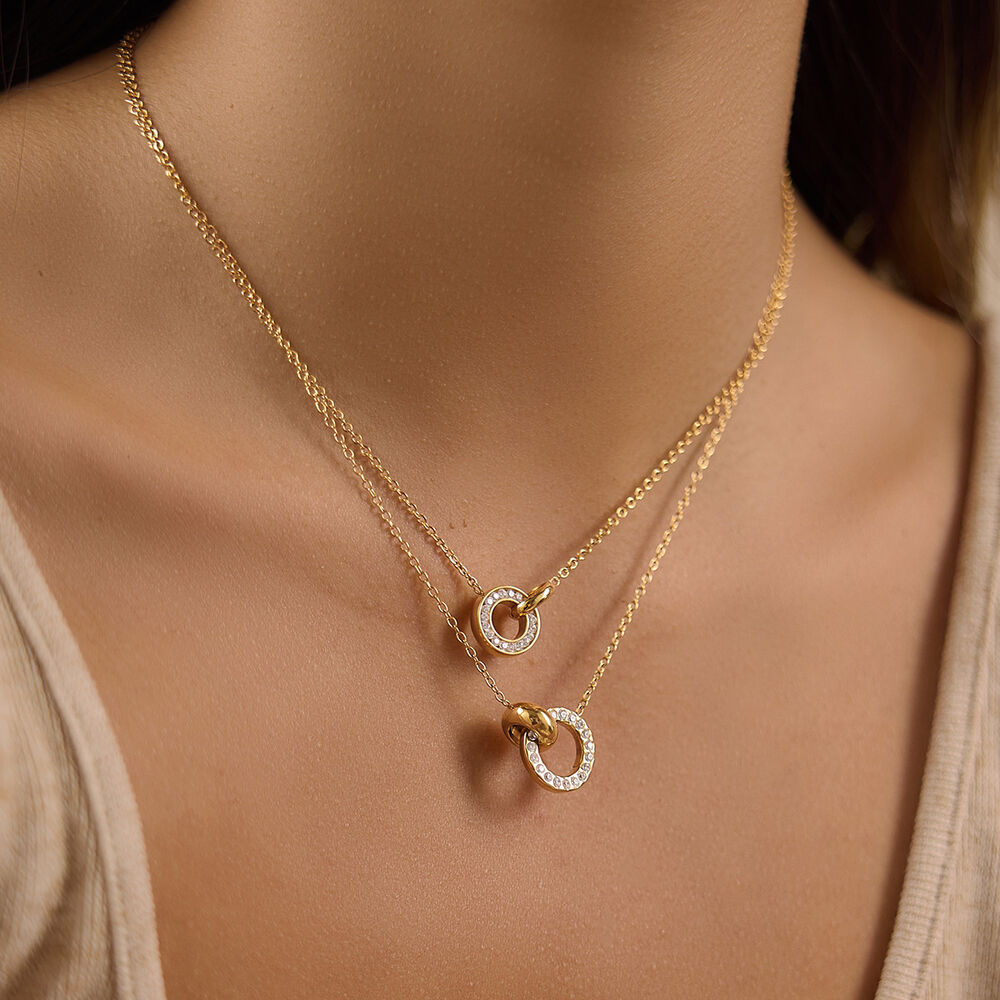 Simple Series Elegant Circle Stainless Steel Waterproof Gold Color Women's Necklaces Sets h5Picture2