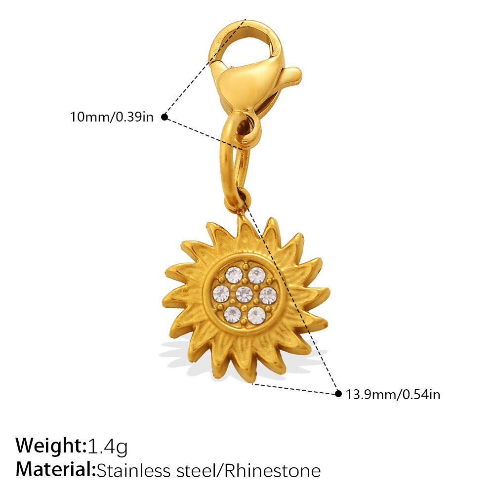 Luxuriöser, wasserdichter Edelstahl-Anhänger mit Sonne, Stern und Mond in Goldfarbe mit Strasssteinen, Unisex-Motiv h5 