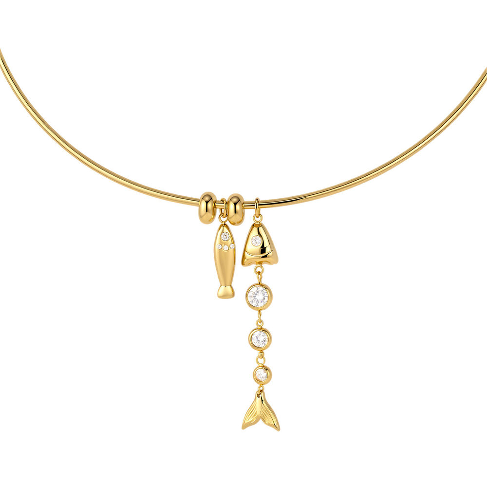 Luxurious Cute Patchwork Fish Stainless Steel Waterproof Gold Color Zircon Women's Pendant Necklaces h5Picture5