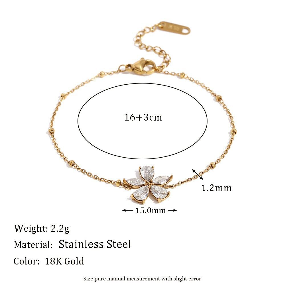 Romantic Series Sweet Flower Stainless Steel Waterproof Gold Color Zircon Women's Necklaces Sets