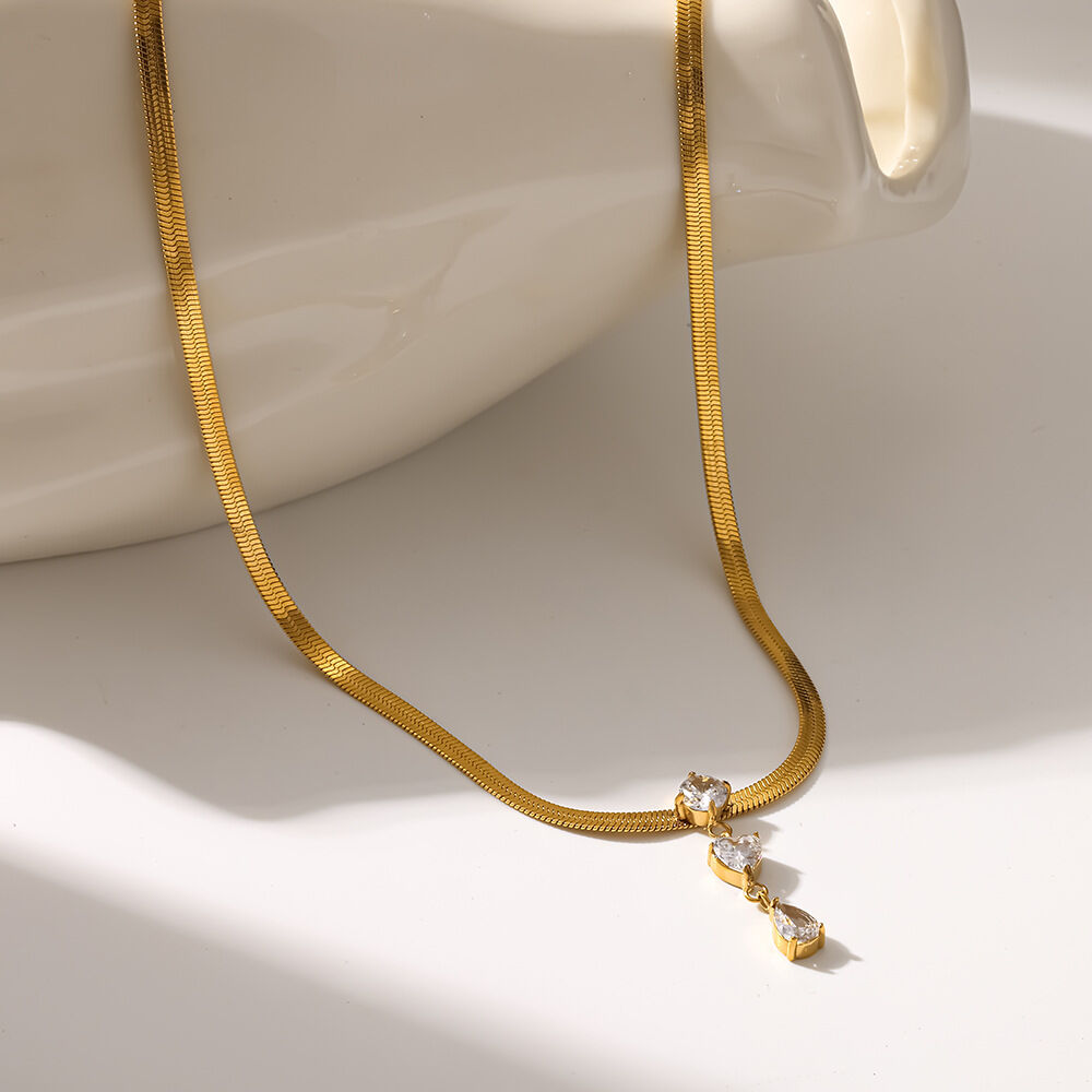 Elegant Droplet Shape Stainless Steel Waterproof Gold Color Zircon Women's Pendant Necklaces h5 Picture3