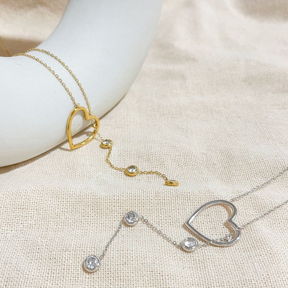 Simple Heart Stainless Steel Waterproof Gold Color Zircon Women's Pendant Necklaces Picture4