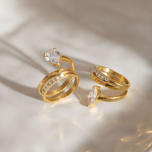 Luxurious Ellipse Shape Stainless Steel Waterproof Gold Color Zircon Women's Gemstone Rings h5 Picture4