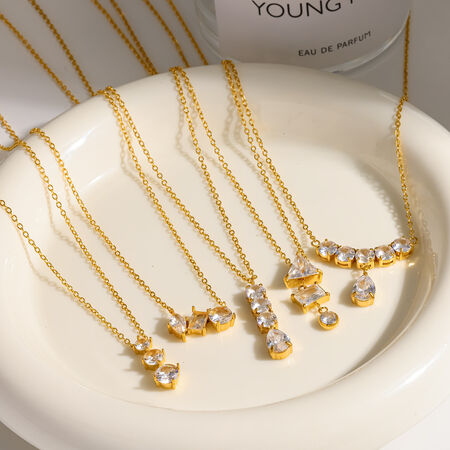 Elegant Stainless Steel Waterproof Gold Color Rhinestone Women's Chain Necklaces 2