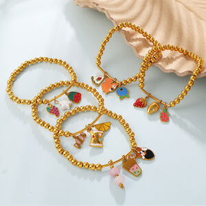 Simple Sweet Daily Irregular Shape Fruit Stainless Steel Waterproof Gold Color Pearl Women's Charm Bracelets h5 Picture4