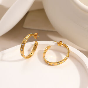Simple Series Casual Circle Stainless Steel Waterproof Gold Color Women's Hoop Earrings h5 Picture3