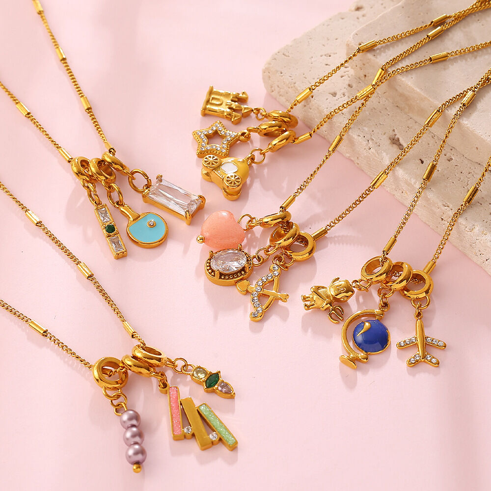 Stainless Steel Waterproof Gold Color Rhinestone Women's Pendant Necklaces Picture2