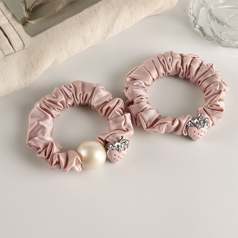 Simple Series Sweet Fruit Solid Color Fabric Artificial Pearl Scrunchies 2