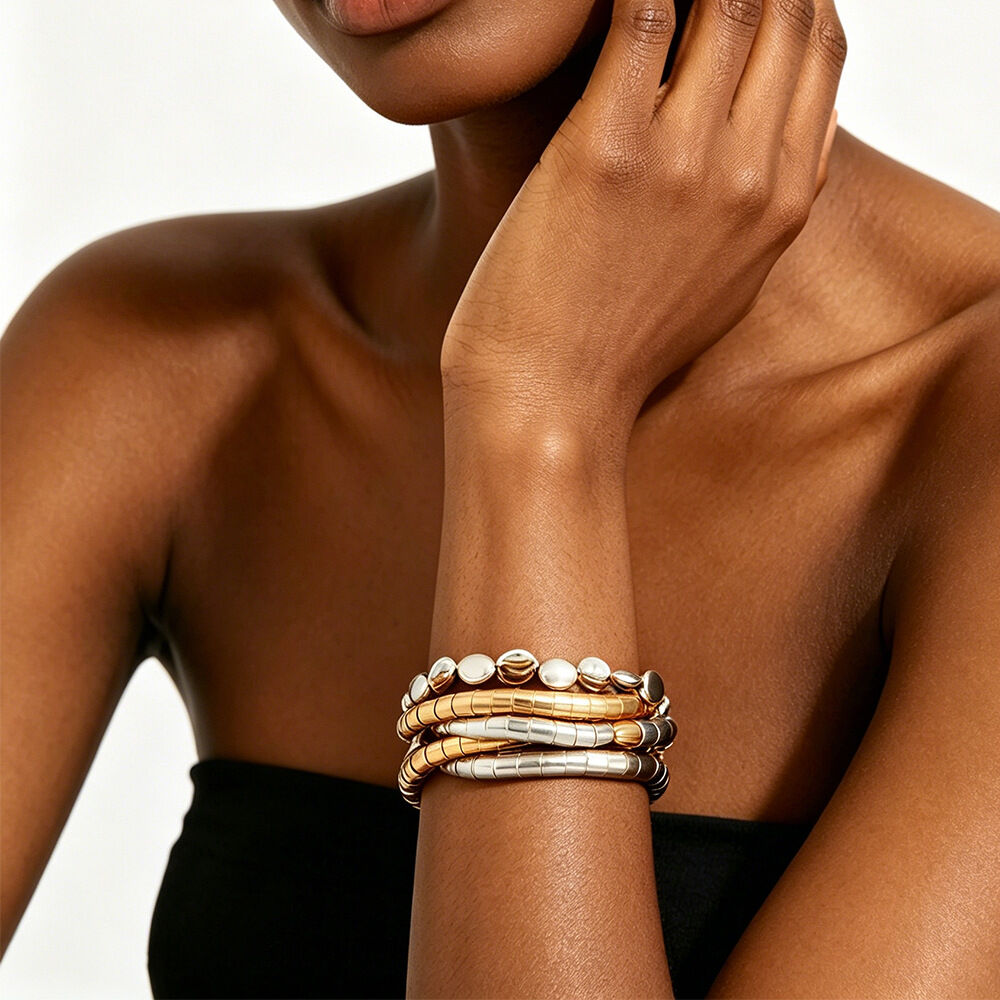Luxurious Solid Color Thread Ccb Gold Color  Women's Bracelets Sets 2