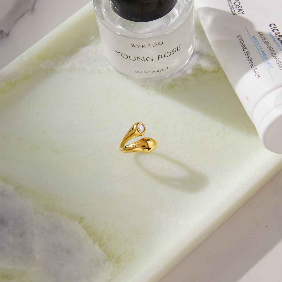 Simple Irregular Shape Stainless Steel Waterproof Gold Color Zircon Women's Gemstone Rings h5 Picture4