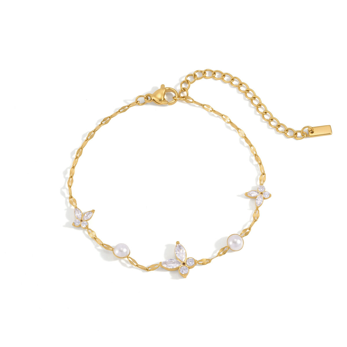 Romantic Series Sweet Butterfly Stainless Steel Waterproof Gold Color Zircon Women's Chain Bracelets h5 Picture5