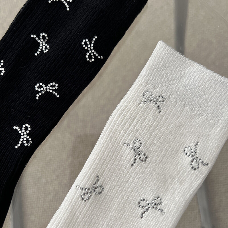 High Bounce Basic Solid Color Hot Rhinestones Mid-Calf Socks h5 Picture3