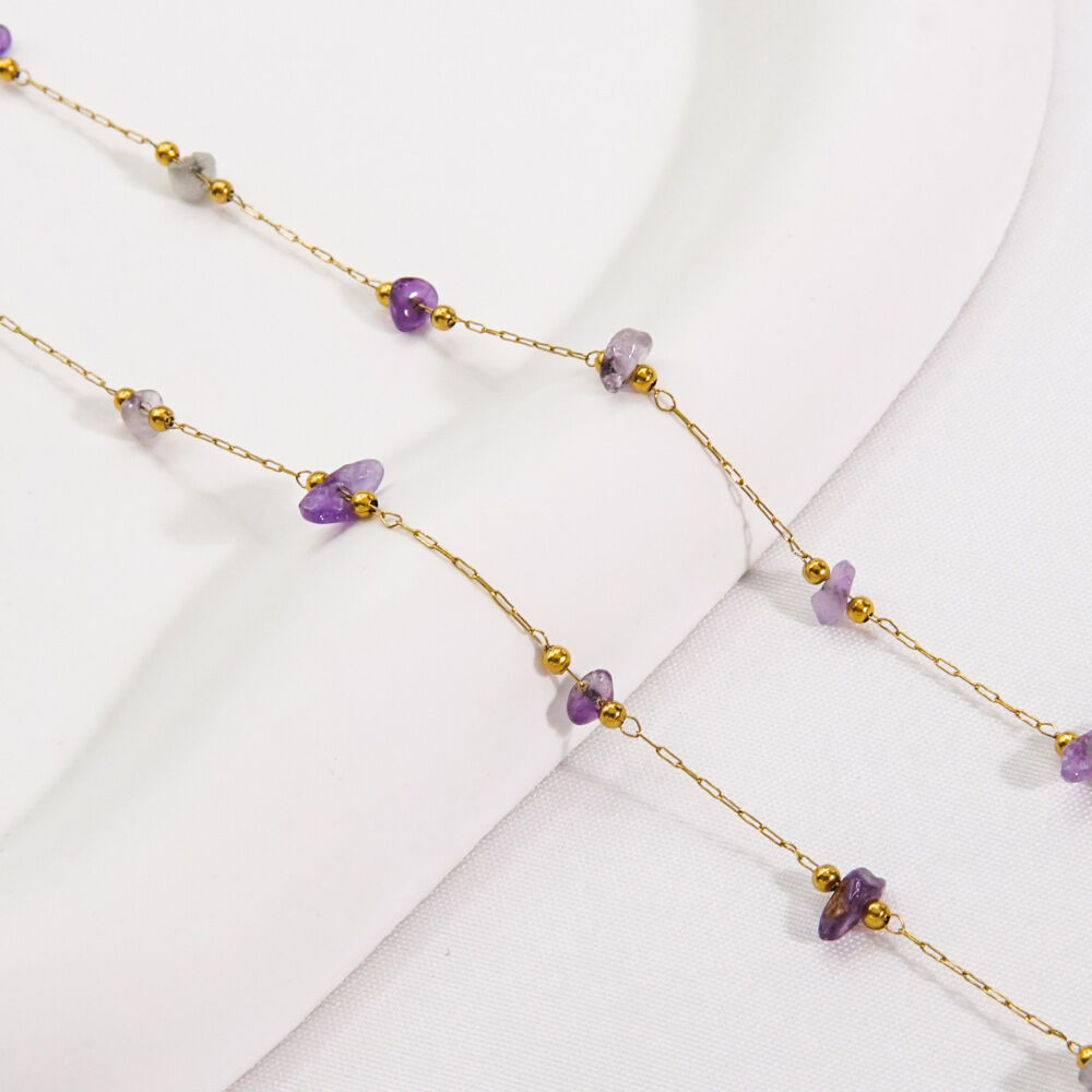 Einfache DIY-Kette aus Edelstahl, wasserdicht, goldfarben, mit Naturstein-Schmuckkordeln h5 Bild3