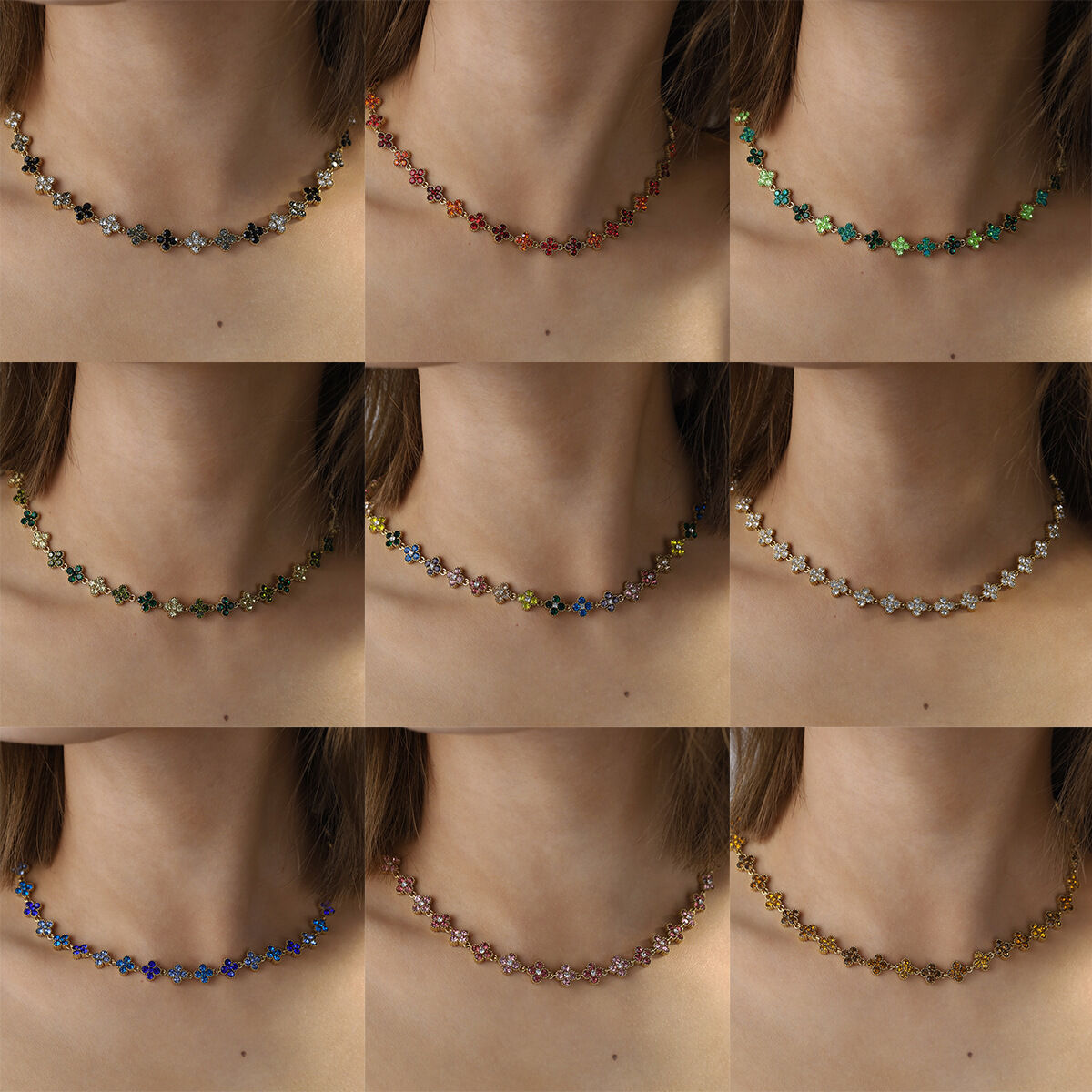 Luxurious Series Elegant Clover Stainless Steel Waterproof Gold Color Zircon Women's Chain Necklaces h5 Picture2
