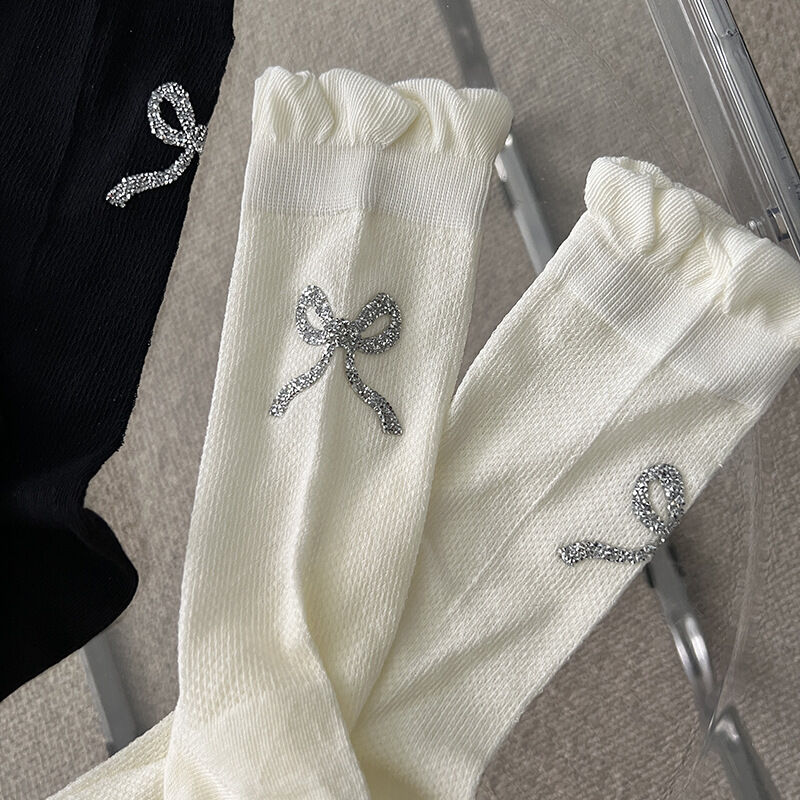 Slight Bounce Basic Solid Color Hot Rhinestones Mid-Calf Socks h5 Picture4