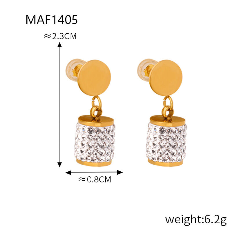 Luxurious Series Stainless Steel Waterproof Gold Color Rhinestone Women's Drop Earrings