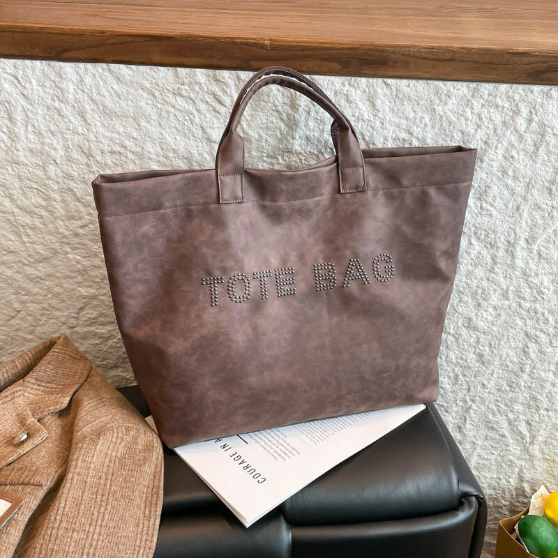 Casual Style Metal Hardware Letter Solid Color Pu Women's Tote Bag h5 
