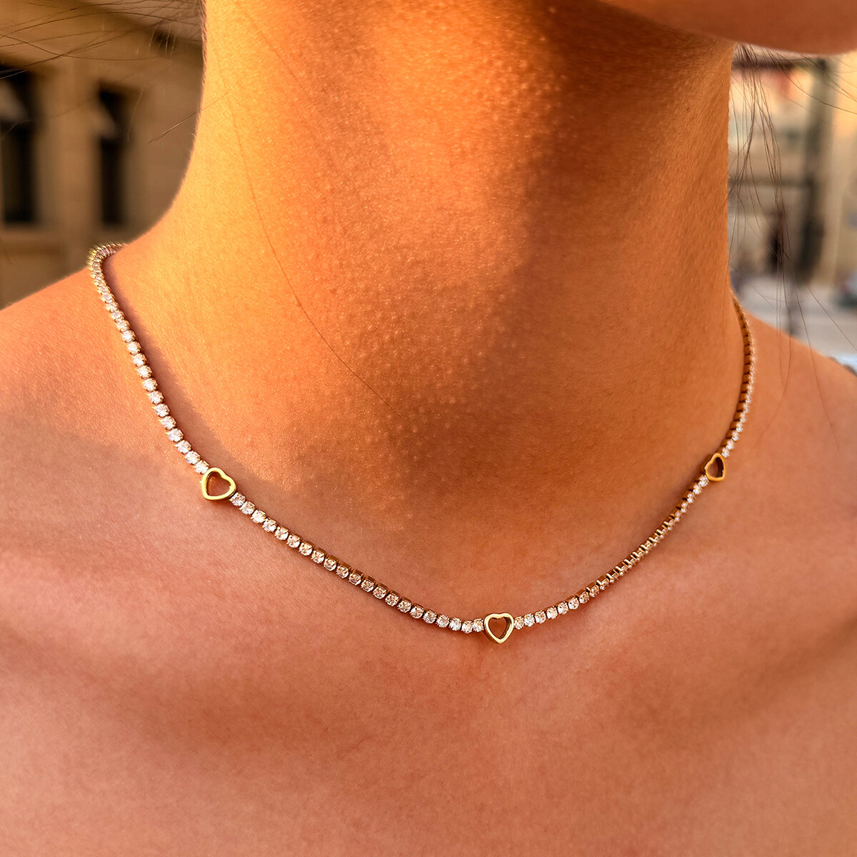 Simple Series Daily Heart Stainless Steel Waterproof   Gold Color  Zircon Women's Chain Necklaces Picture3