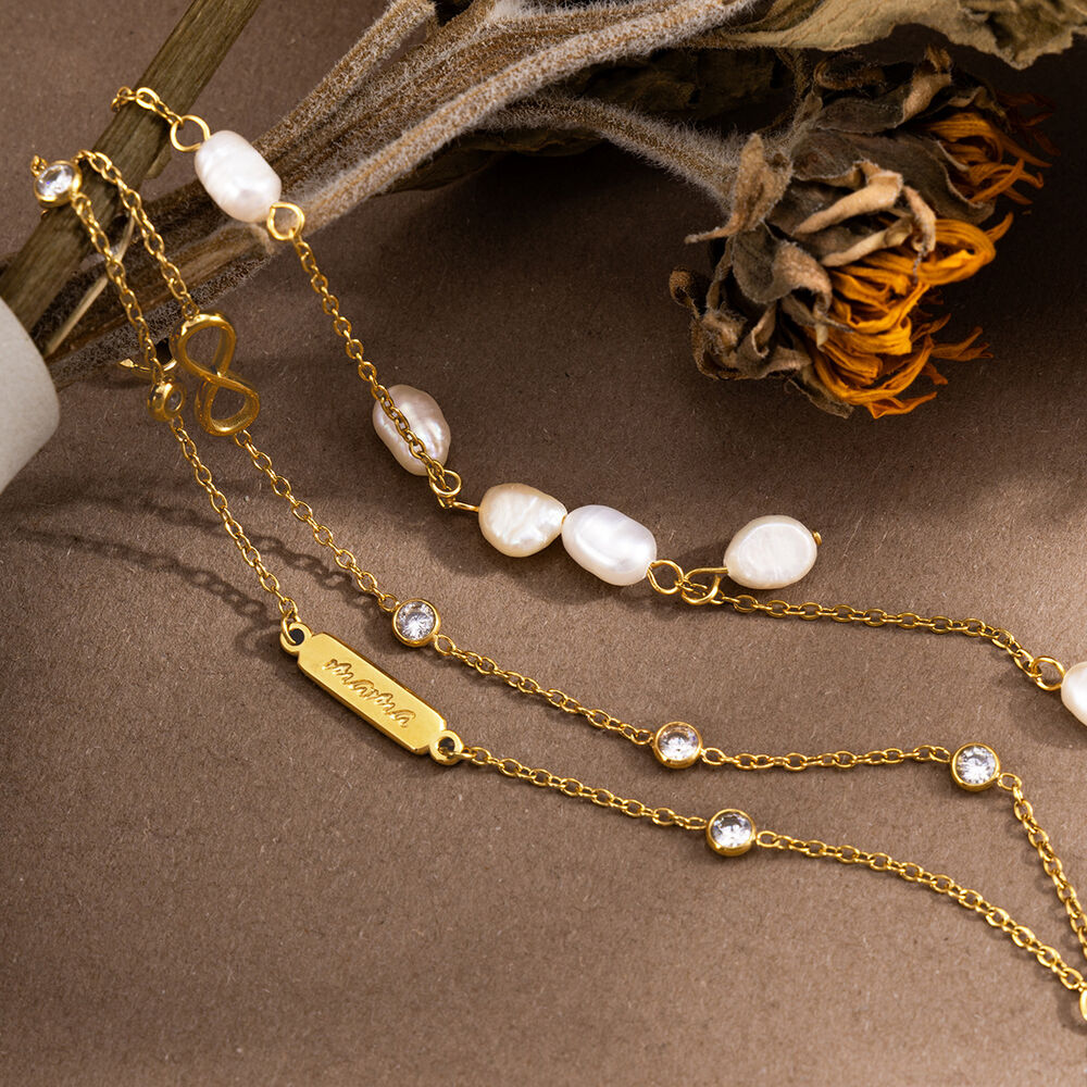 Simple Series Elegant Infinity Stainless Steel Waterproof Gold Color Pearl Women's Chain Bracelets h5Picture3