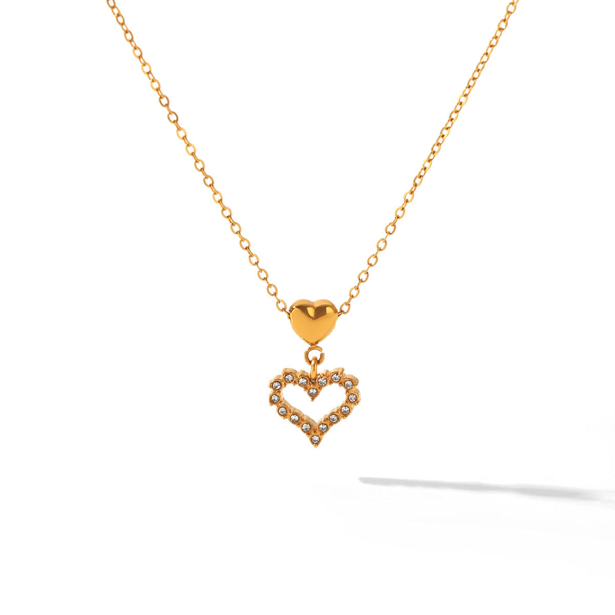 Heart Stainless Steel Waterproof Gold Color Zircon Women's Pendant Necklaces h5 Picture4