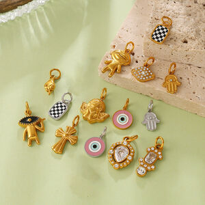 Simple DIY Devil's Eye Irregular Shape Cross Stainless Steel Waterproof Gold Color Pendants h5 Picture4