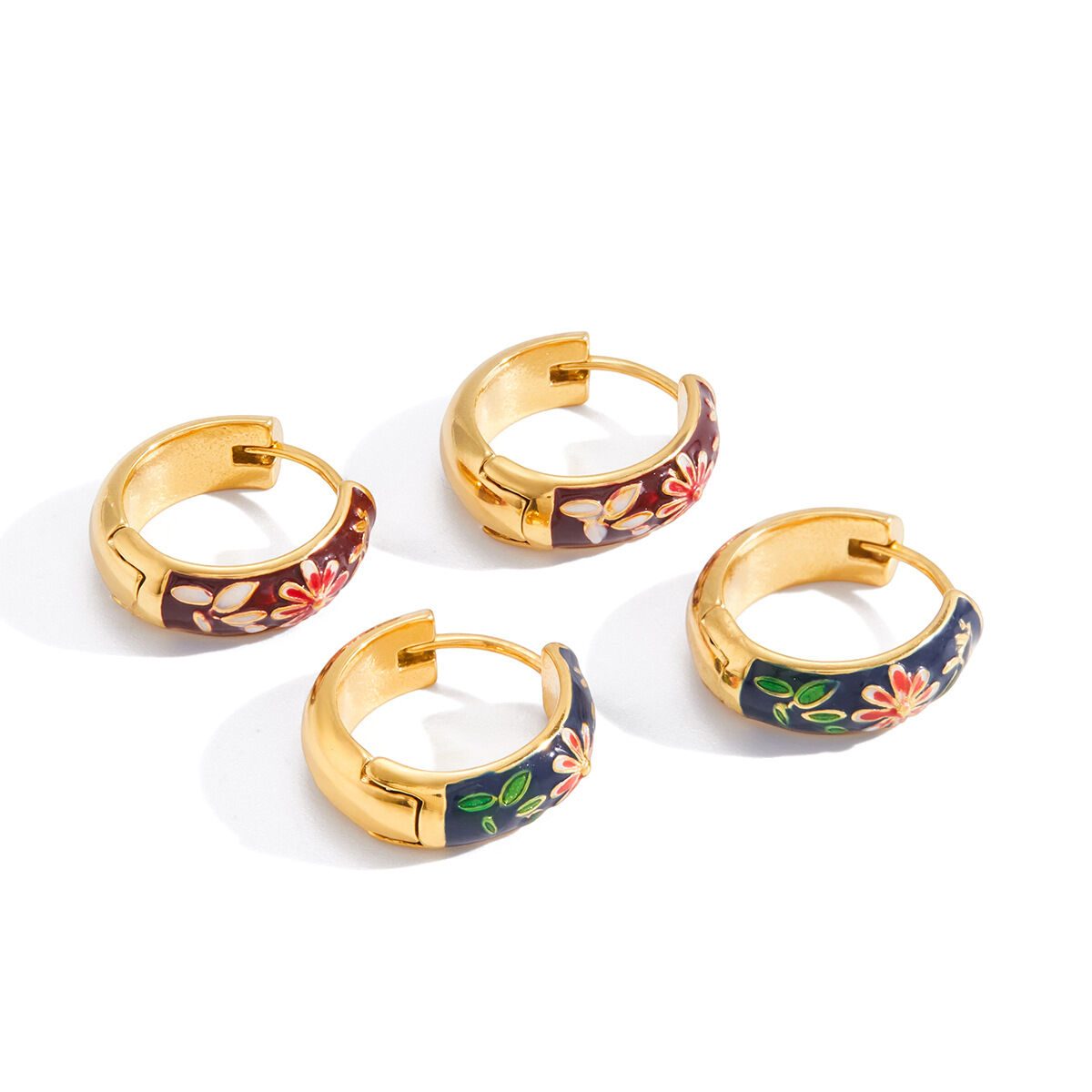 Classic Series Elegant Flower Circle Stainless Steel Waterproof Gold Color Women's Hoop Earrings h5Picture5