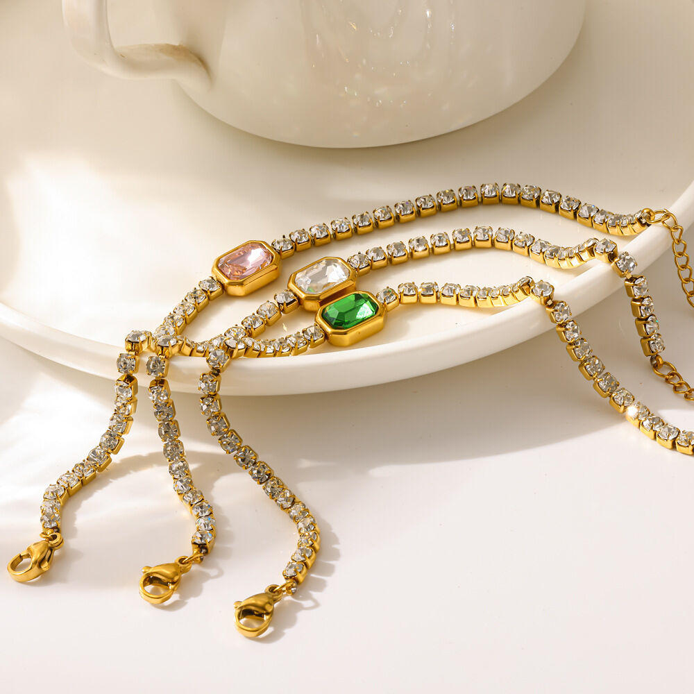 Stainless Steel Waterproof Gold Color Zircon Women's Chain Bracelets h5Picture3