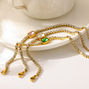 Stainless Steel Waterproof Gold Color Zircon Women's Chain Bracelets h5 Picture3