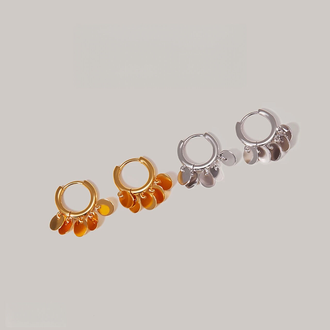 Boucles d'oreilles créoles pour femmes, style rétro, personnalisées, avec pendentif à sequins, couleur cuivre doré h5 Image3