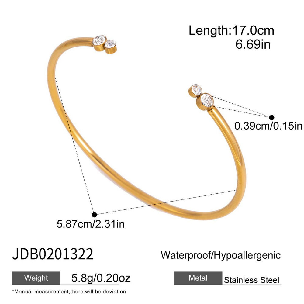 Simple Solid Color Circle Stainless Steel Waterproof Gold Color Zircon Women's Cuff Bracelets