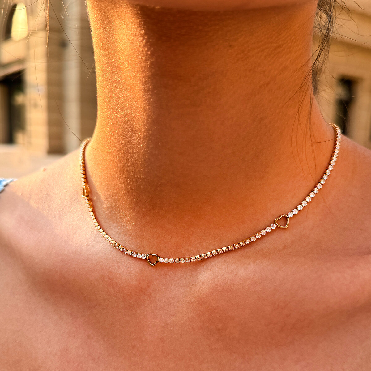 Simple Series Daily Heart Stainless Steel Waterproof   Gold Color  Zircon Women's Chain Necklaces Picture2