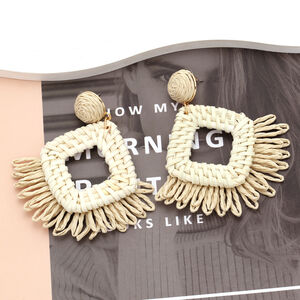 Romantic Series Vacation Flower Rectangle Raffia Women's Drop Earrings h5 Picture4