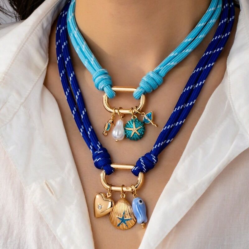 Romantic Series Sweet Heart Rectangle Shell Copper Gold Color  Women's Braided Necklaces