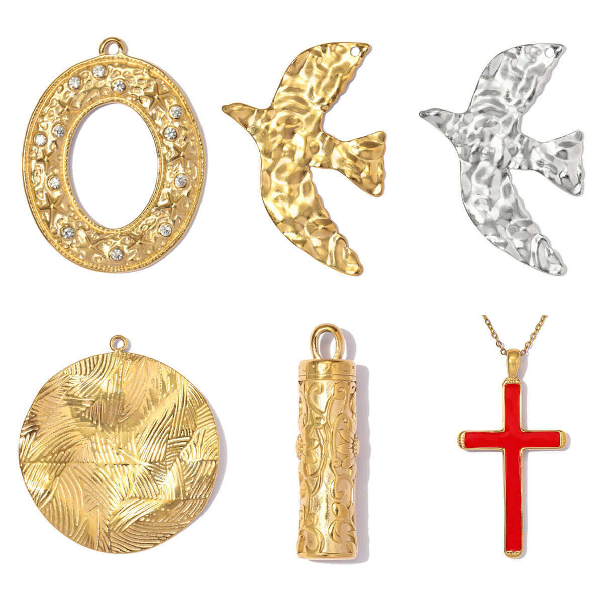 Simple Cute Diy Irregular Shape Animal Cross Circle Stainless Steel Waterproof   Gold Color  Women's Pendants h5 Picture4