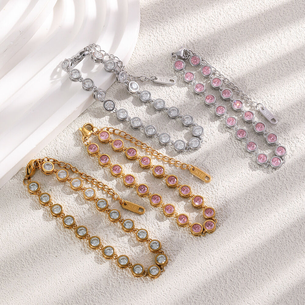 Luxurious Circle Stainless Steel Waterproof Gold Color Zircon Women's Chain Bracelets Picture2