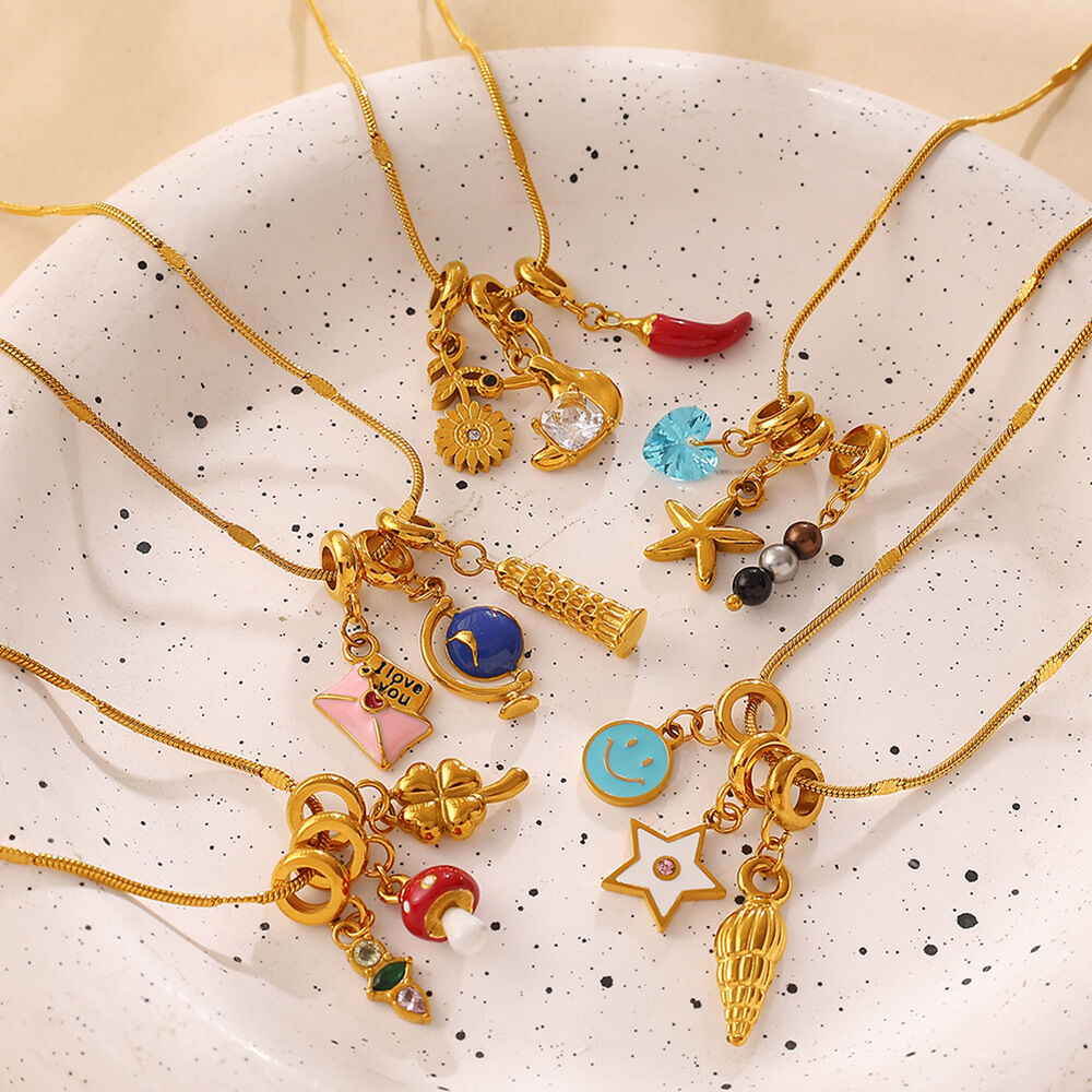Stainless Steel Waterproof Gold Color Rhinestone Artificial Pearl Women's Pendant Necklaces Picture3