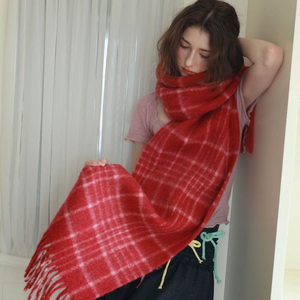 Simple Serisi Günlük Ekose Püsküllü Yün-Polyester Karışımı Kışlık Şallar