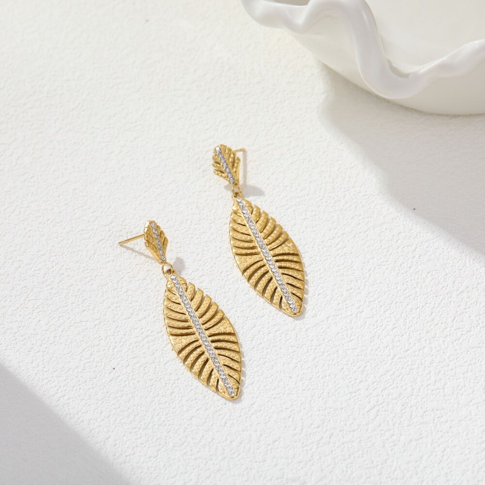 Simple Series Daily Plant Leaf Stainless Steel Gold Color Waterproof Drop Earrings h5Picture2