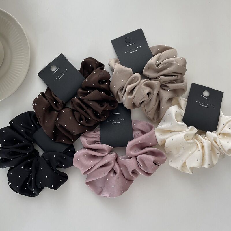 Simple Series Elegant Solid Color Fabric Rhinestone Scrunchies