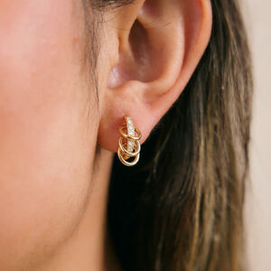 Stainless Steel Waterproof Gold Color Zircon Women's Hoop Earrings h5 Picture2