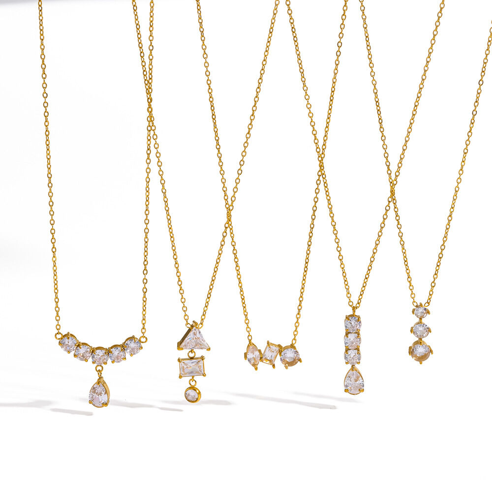 Elegant Stainless Steel Waterproof Gold Color Rhinestone Women's Chain Necklaces Picture4