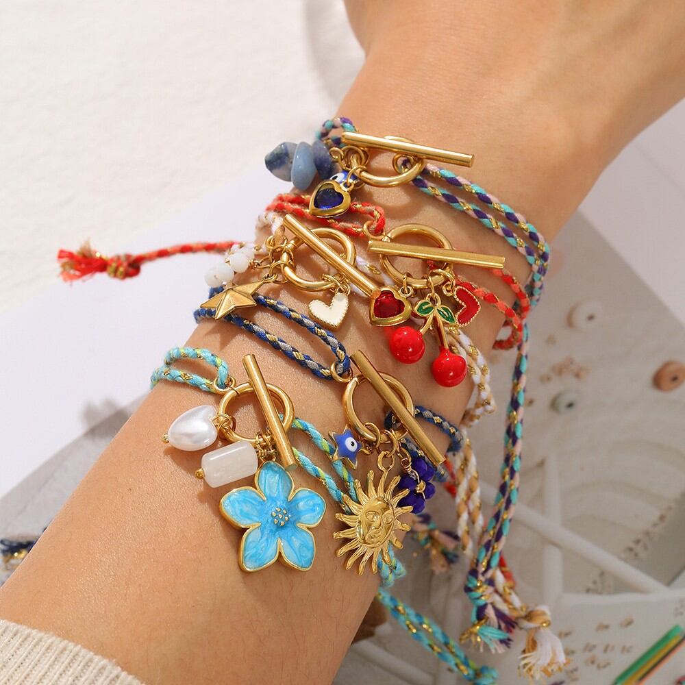 Romantic Series Vacation Flower Oceanic Style Cherry Rope Women's Braided Bracelets