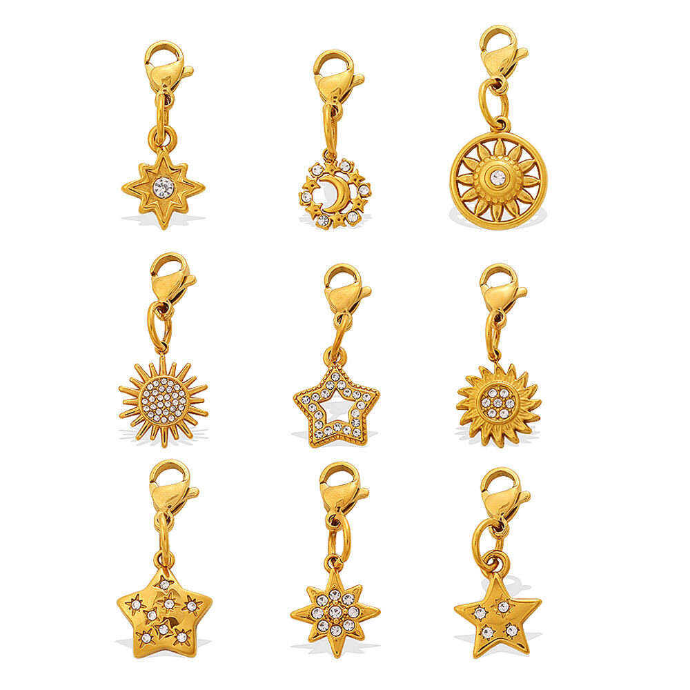 Luxuriöser, wasserdichter Edelstahl-Anhänger mit Sonne, Stern und Mond in Goldfarbe mit Strasssteinen, Unisex-Motiv Bild5