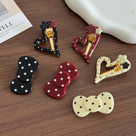 Romantic Series Daily Heart Bow Knot Polka Dots Acetate Hair Clips