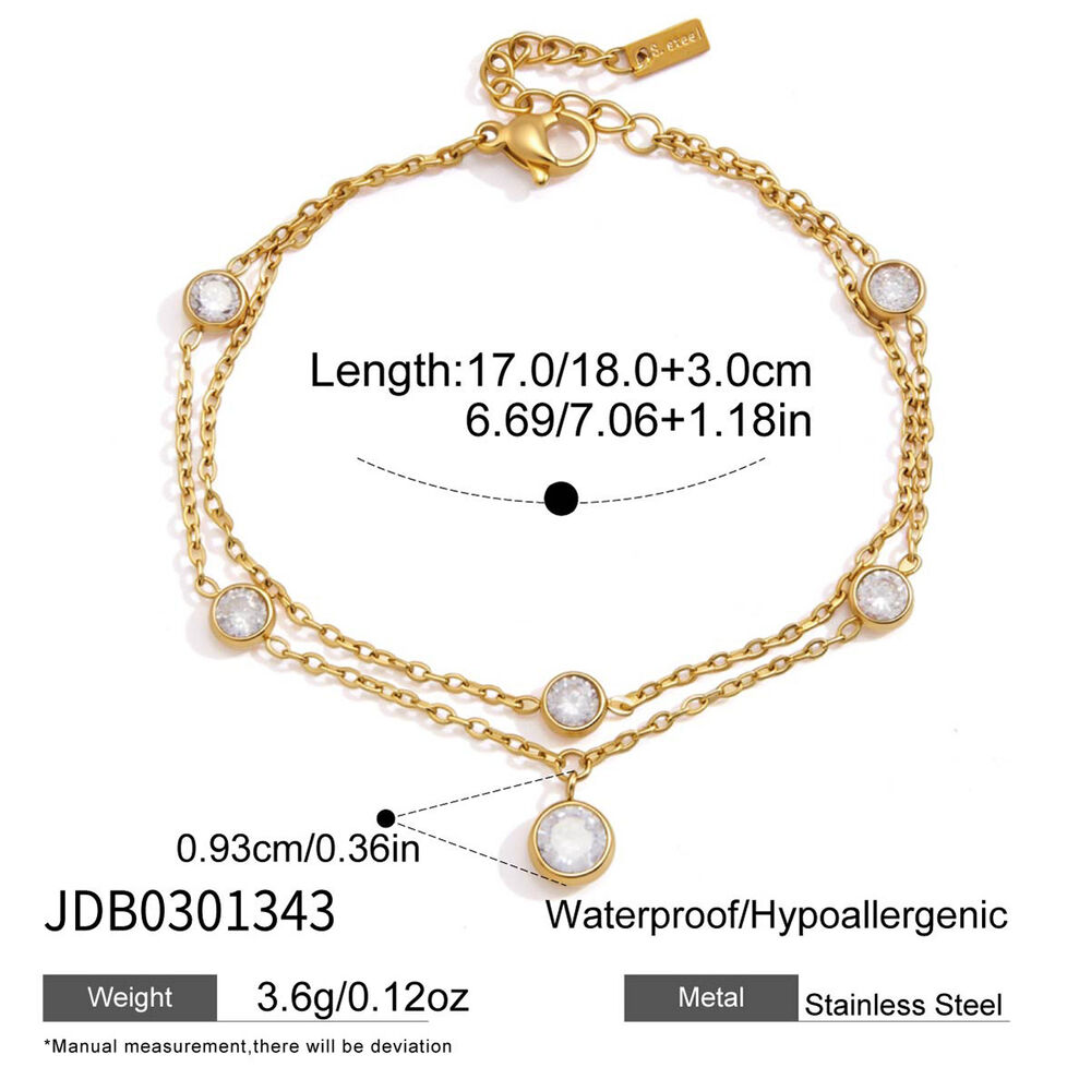 Simple Circle Stainless Steel Waterproof Gold Color Zircon Women's Charm Bracelets