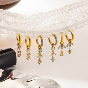 Pendientes colgantes elegantes de acero inoxidable color dorado, de la serie Simple, para mujer. h5 Imagen2